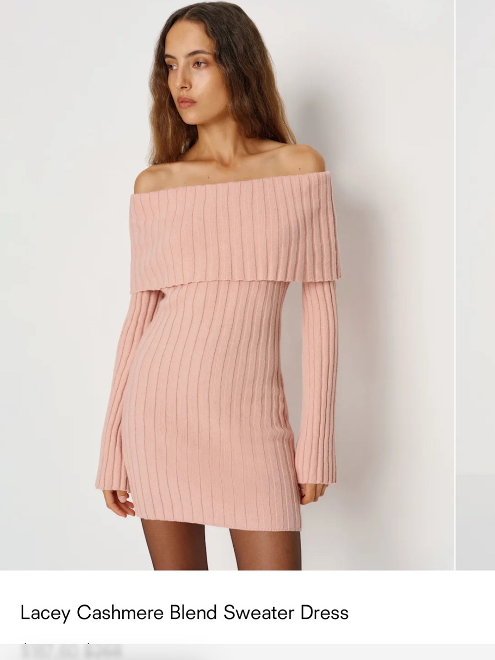 reformation Lacey pink cashmere Off-the-Shoulder Ribbed Knit Mini Dress